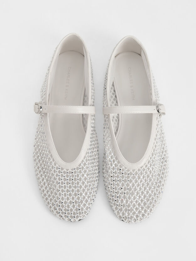 Maggie Mesh Crystal Mary Janes, White, hi-res