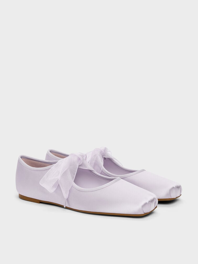 Camila Satin Mary Jane Flats, Lilac, hi-res