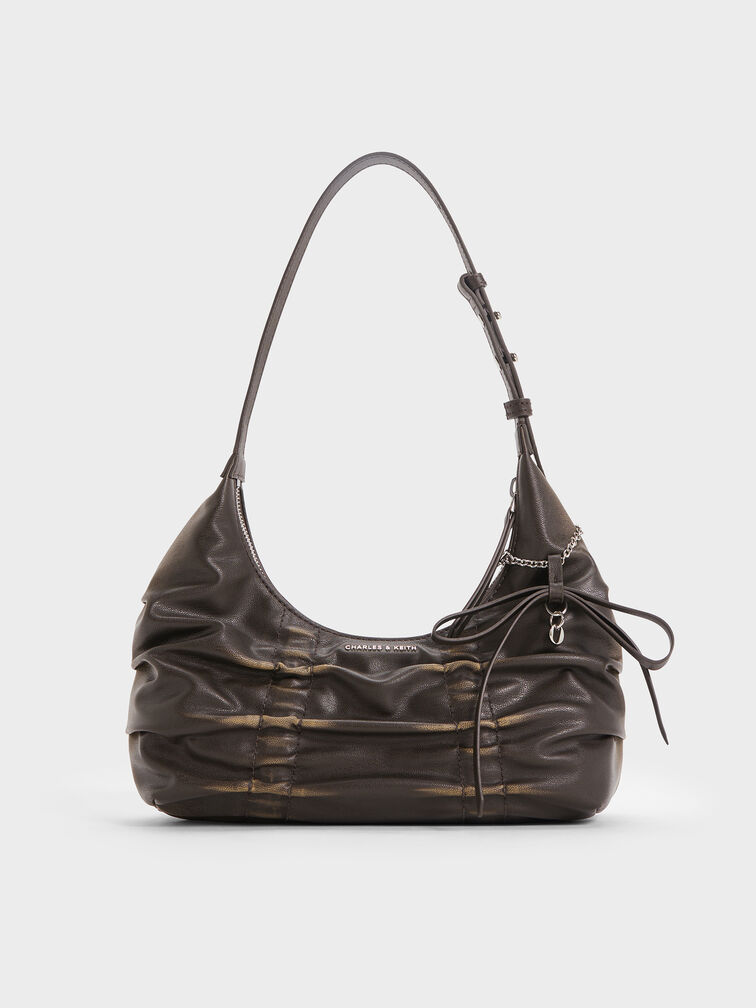 Kadee Ruched Bow-Charm Hobo Bag, Burnished Brown, hi-res