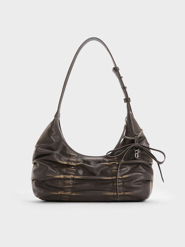 Kadee Ruched Bow-Charm Hobo Bag, Burnished Brown, hi-res