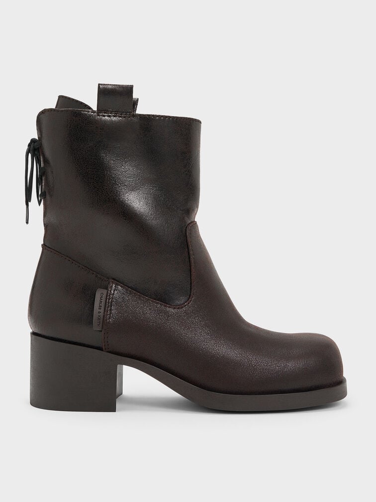 Rosamond Back-Lace Calf Boots, Dark Brown Textured, hi-res