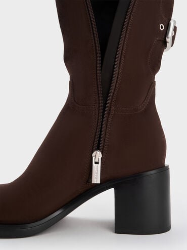 Masei Faux Suede Grommet-Strap Knee-High Boots, Dark Brown, hi-res