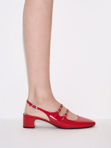 Clementine Double-Strap Slingback Mary Jane Pumps, Red, hi-res