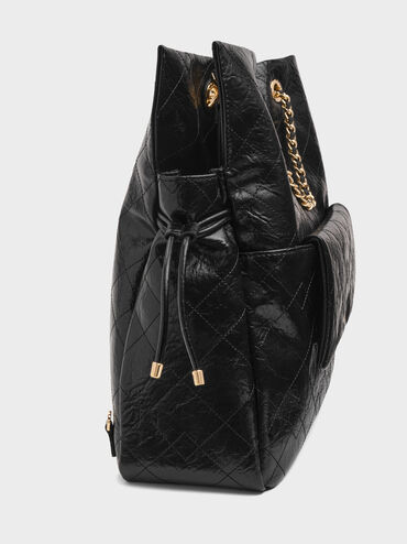 Duo Quilted Braided-Strap Drawstring Two-Way Backpack, Black, hi-res