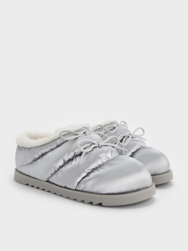 Egan Nylon Puffy Mules, Silver, hi-res
