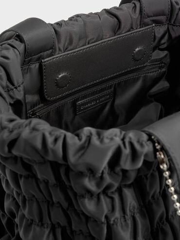 Klio Nylon Ruched Tote Bag, Noir, hi-res