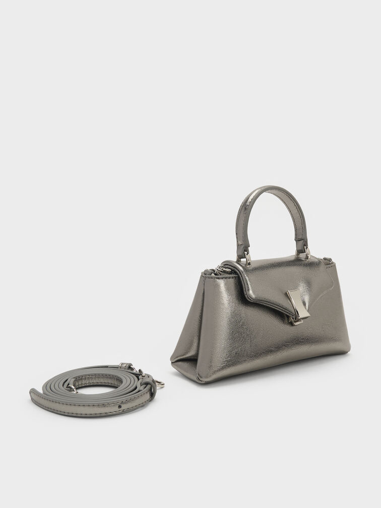 Micro Lilibet Metallic Top Handle Bag, Pewter, hi-res