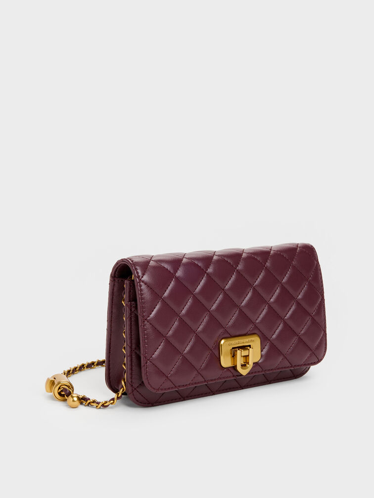 Cressida Quilted Push-Lock Clutch, Wineberry Red, hi-res