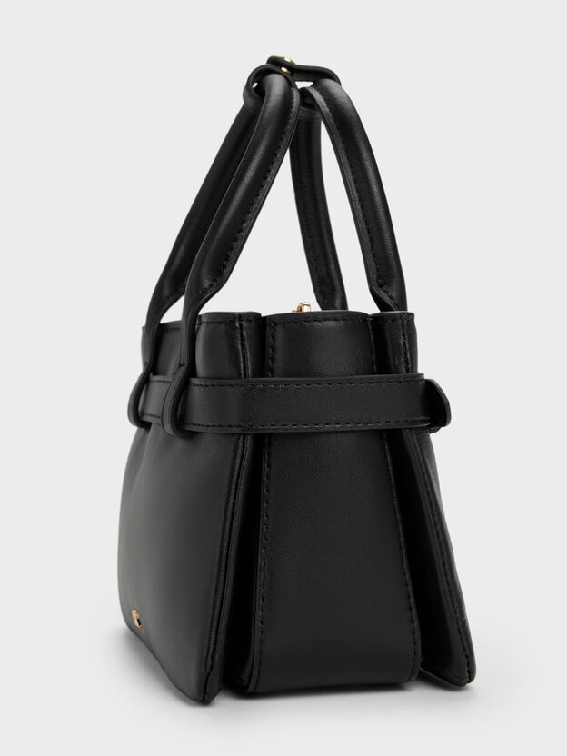 Jody Leather Belted Tote Bag, Black, hi-res