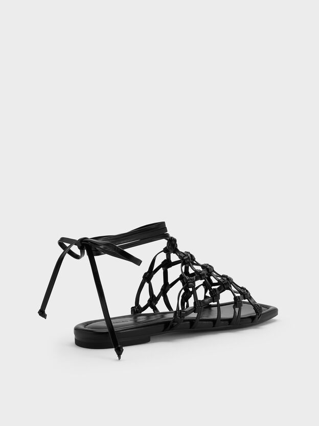 Woven Tie-Around Net Sandals, Black, hi-res