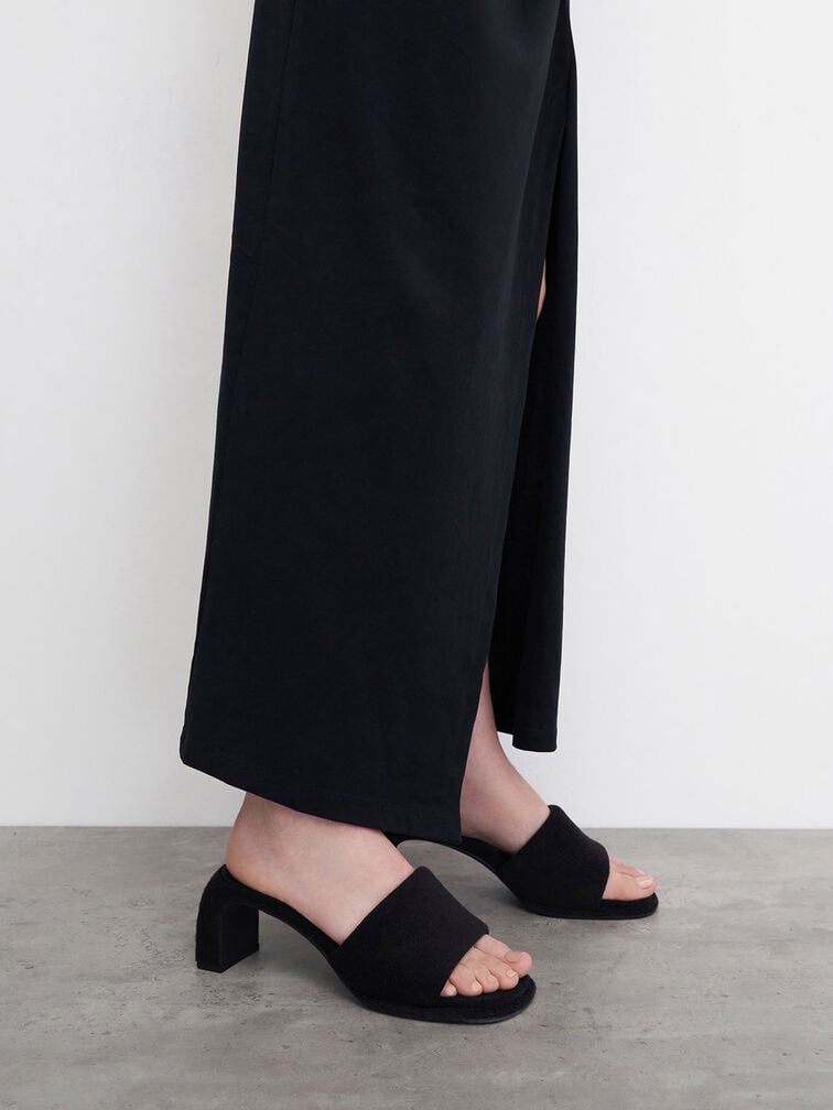 Loey Textured Curved-Heel Mules, Black Textured, hi-res