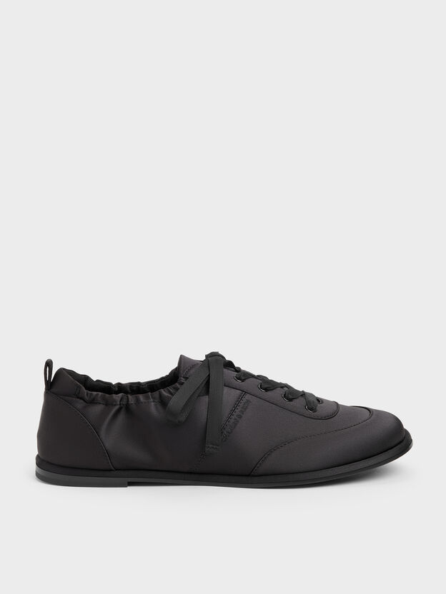 Satin Ruched Sneakers, Black Textured, hi-res