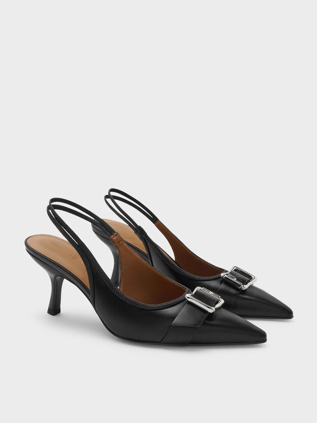 Anita Buckled Pointed Slingback Pumps, Black, hi-res