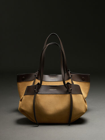 XL Calla Faux Suede Tote Bag, Sahara Sand, hi-res