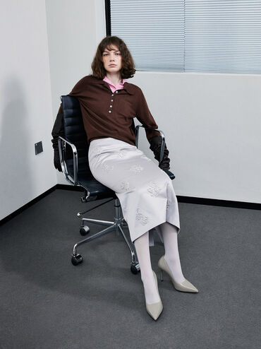 Kyra Leather Pointed-Toe Pumps, Grey, hi-res