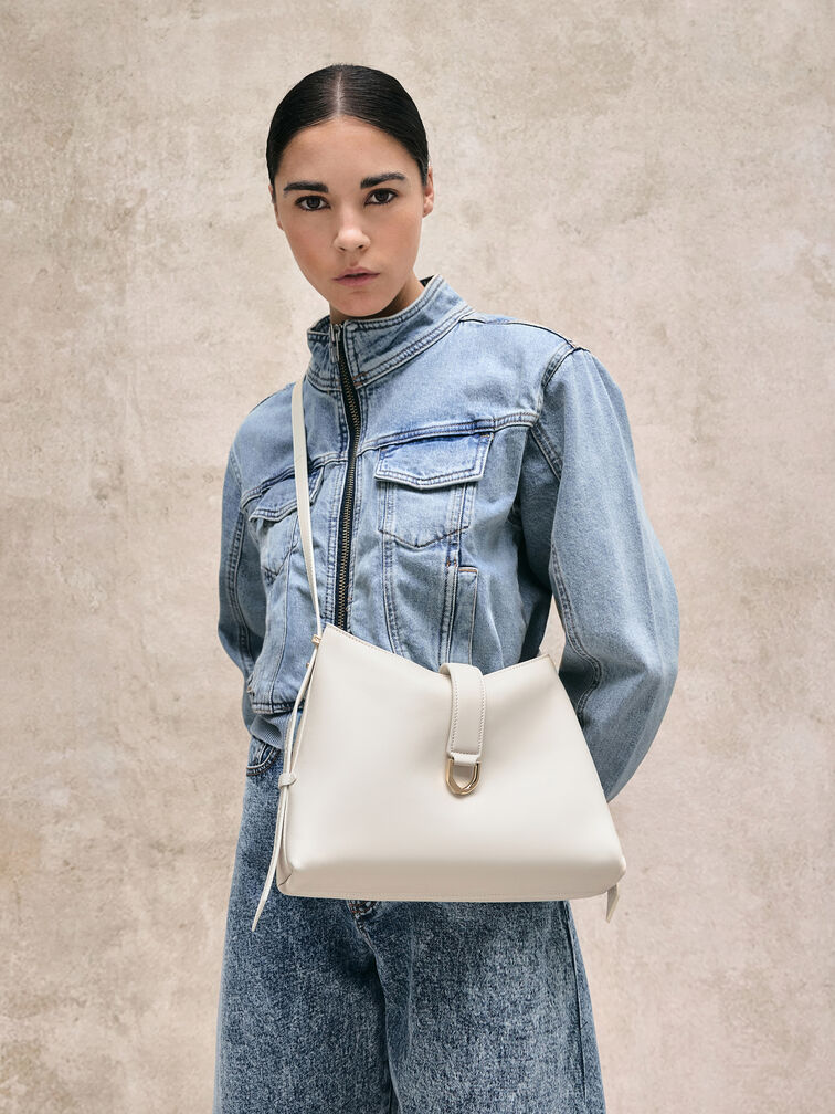 Gabine Leather Belted Hobo Bag, Eggshell Cream, hi-res