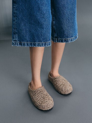 Crochet Flat Mules, Taupe, hi-res
