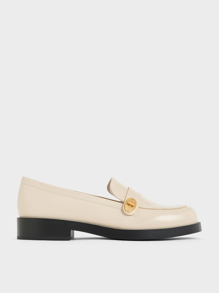 Hettie Metallic-Buckle Strap Loafers, Chalk, hi-res