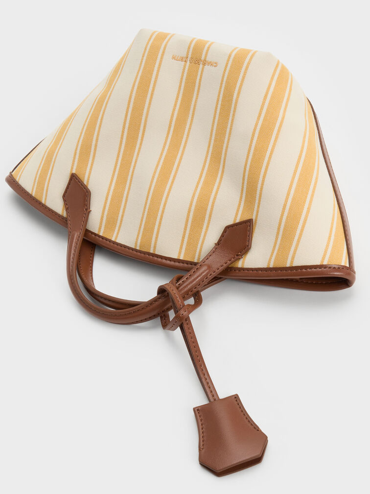 Mini Ivanna Canvas Striped Tote Bag, Butterscotch Yellow, hi-res