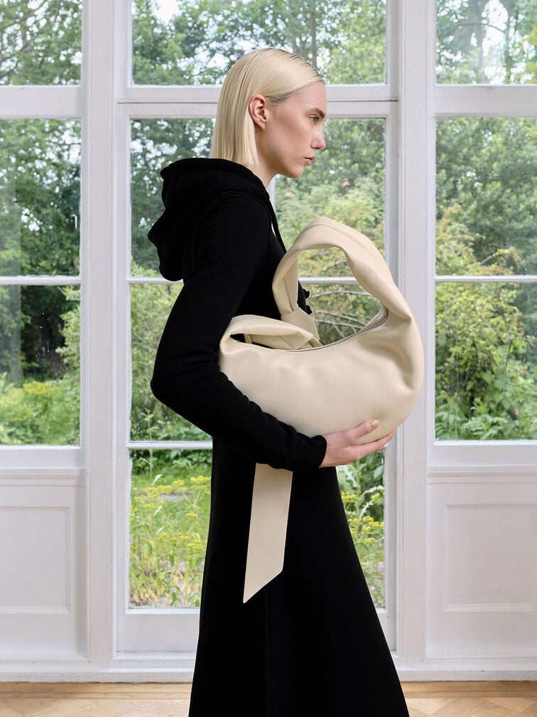 Toni Knotted Crescent Hobo Bag, Chalk, hi-res