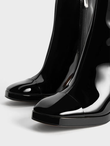 Jyll Patent Leather Sculptural-Heel Ankle Boots, Black Patent, hi-res