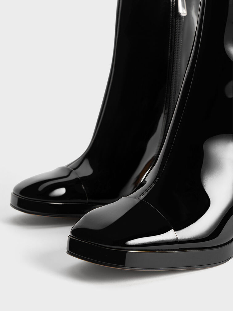 Jyll Patent Leather Sculptural-Heel Ankle Boots, Black Patent, hi-res