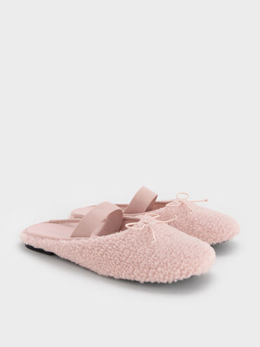 Nancy Faux Shearling Bow Ballet Mules, Pink, hi-res