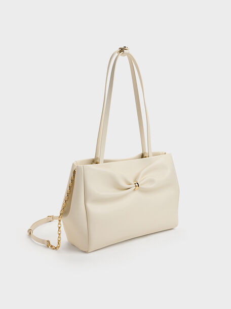 Halsey Ruched Tote Bag, Cream, hi-res