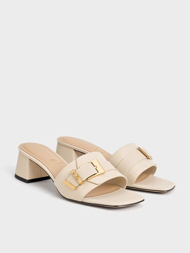 Whitney Leather Buckled Block-Heel Mules, Chalk, hi-res