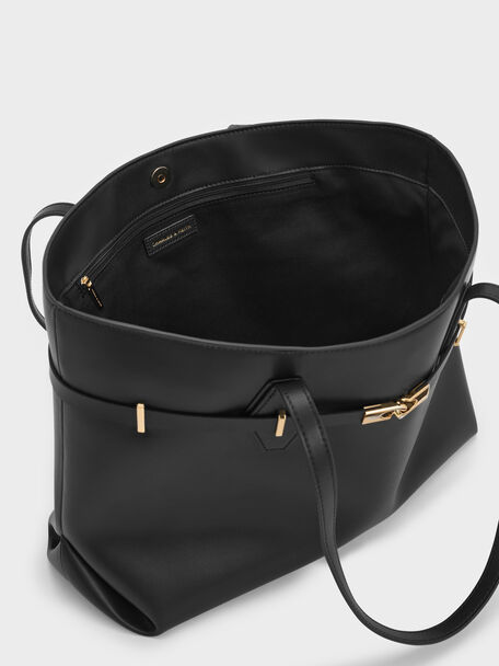 Arlet Double-Handle Belted Tote bag, Black, hi-res