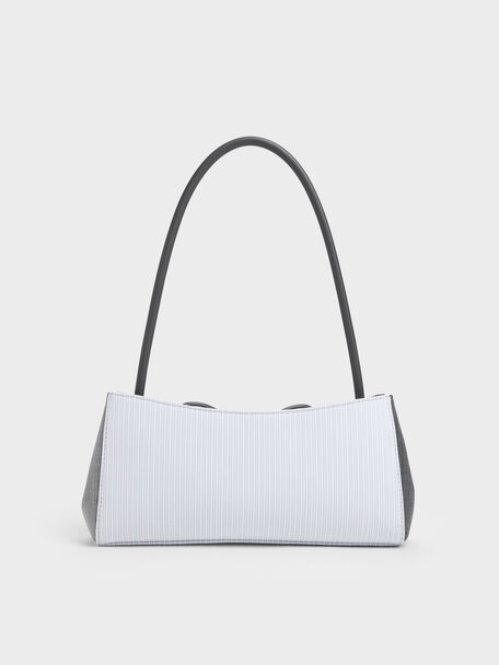 Hazel Striped Bow Panelled Shoulder Bag, Grey, hi-res