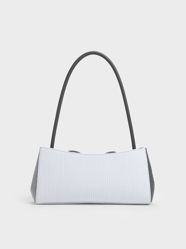 Hazel Striped Bow Panelled Shoulder Bag, Grey, hi-res