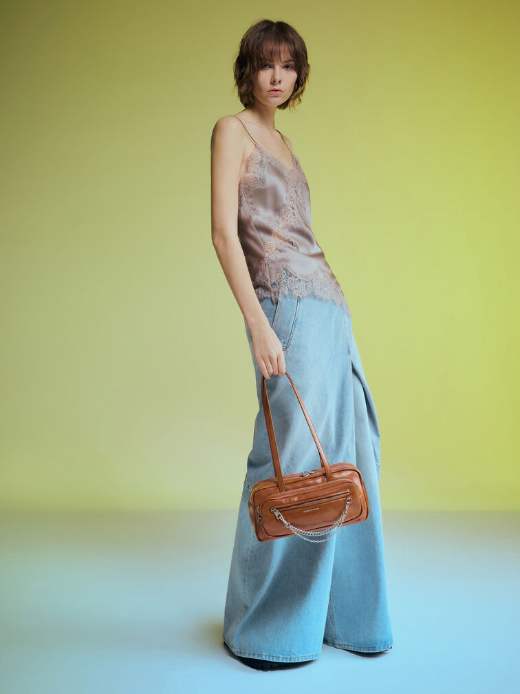 Atwood Chain Elongated Shoulder Bag, Distressed Tan, hi-res