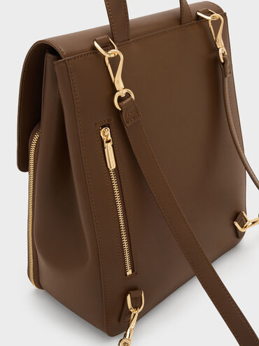 Octavia Front-Flap Backpack, Dark Brown, hi-res