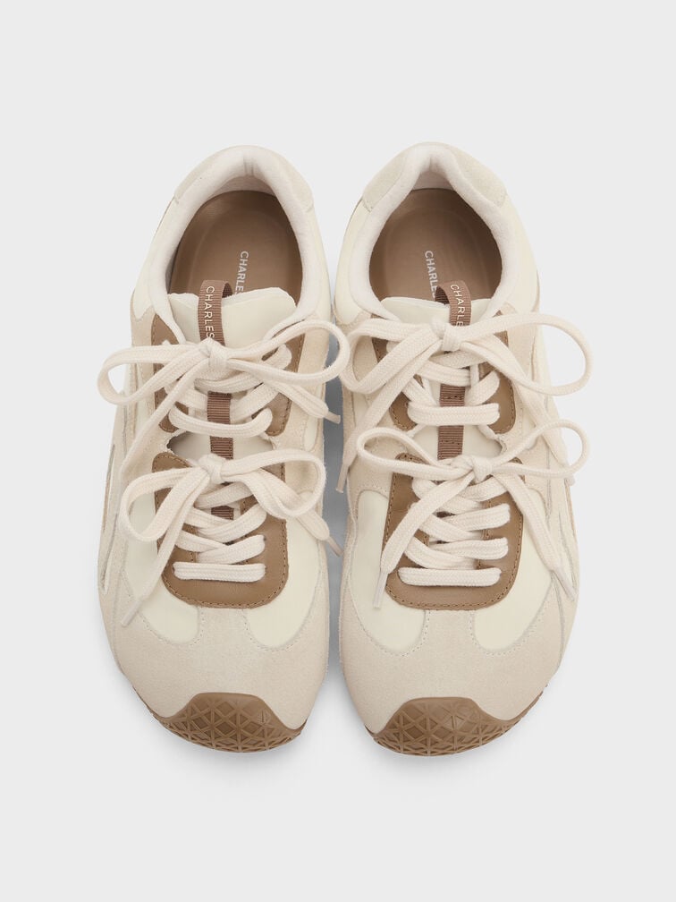 Nylon & Suede Double-Lace Sneakers, Chalk, hi-res