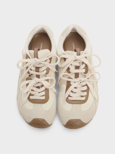 Nylon & Suede Double-Lace Sneakers, Chalk, hi-res