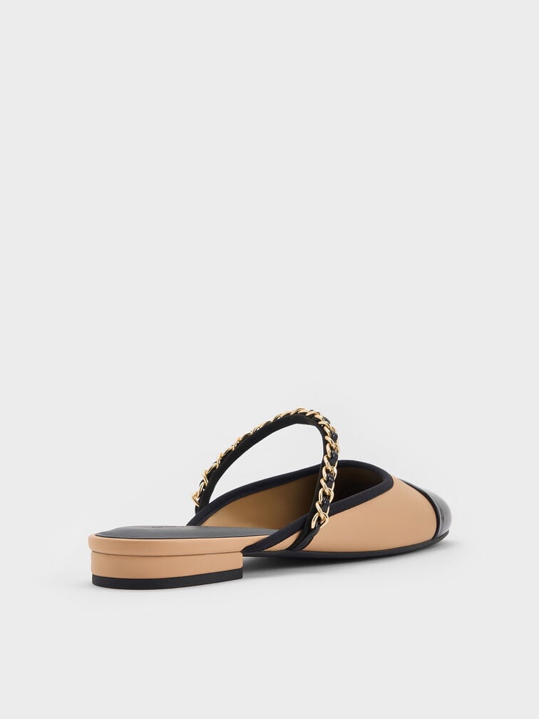 Patent Two-Tone Chain-Strap Mules, Sand, hi-res