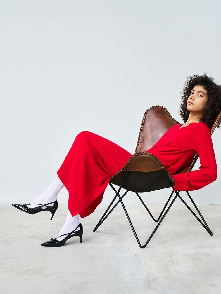 Patent Cut-Out Bow Kitten-Heel Pumps, Black Patent Patent Cut-Out Bow Kitten-Heel Pumps, Black Patent, hi-res