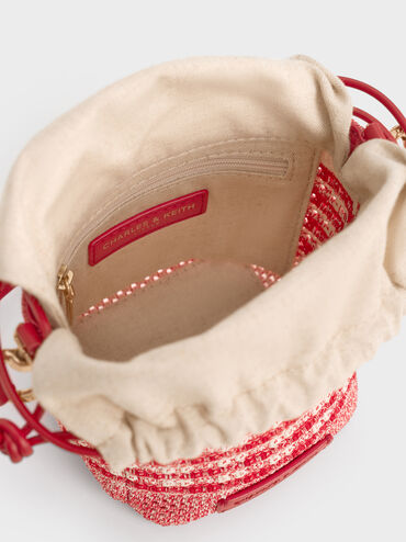 Girls' Ida Knitted Gingham Bucket Bag, Gingham Red, hi-res
