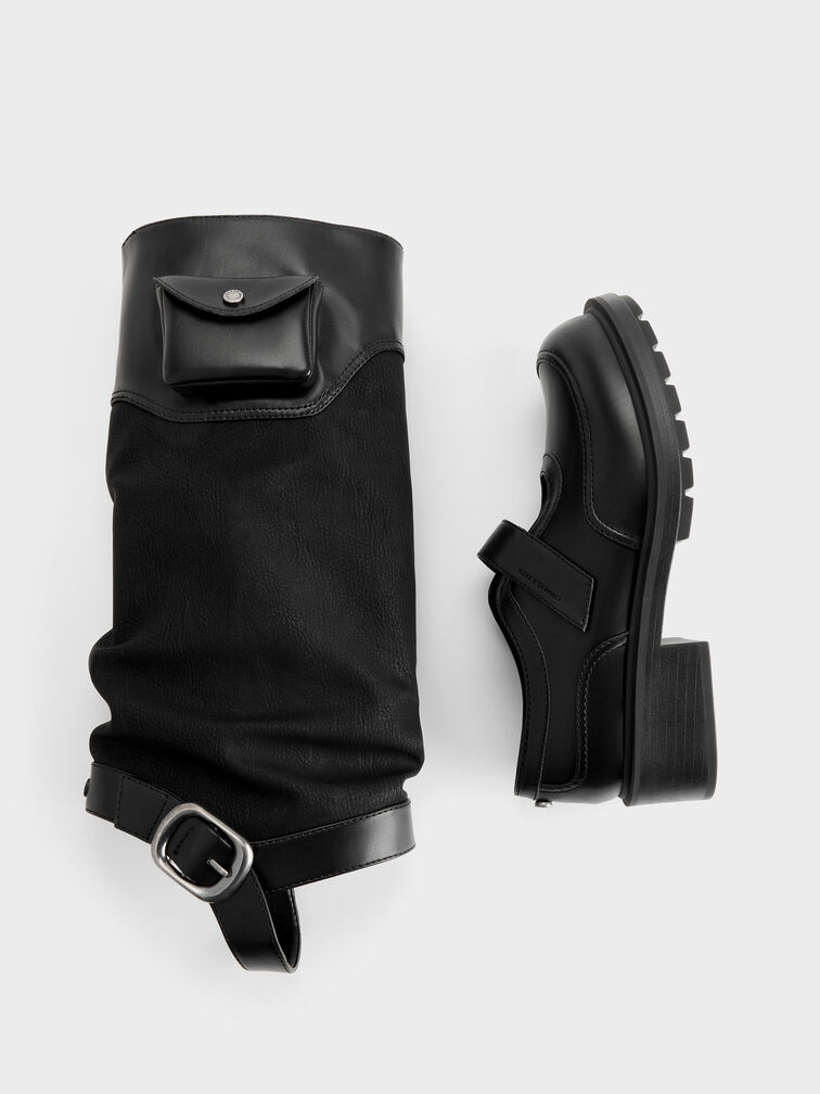 Convertible Ruched Knee-High Boots, Black, hi-res