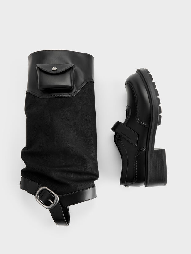 Convertible Ruched Knee-High Boots, Black, hi-res