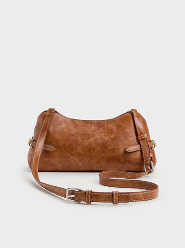 Delfina Chain Side-Belt Shoulder Bag, Distressed Tan, hi-res