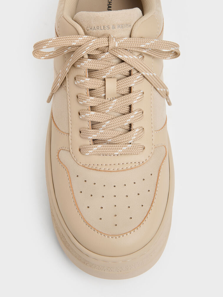 Faux Suede Platform Sneakers, Beige, hi-res