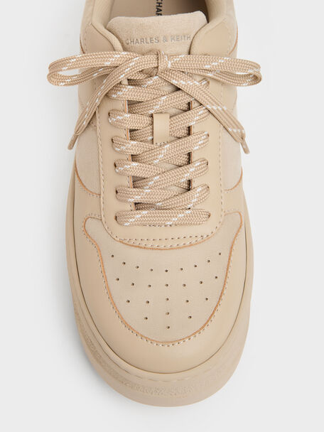 Faux Suede Platform Sneakers, Beige, hi-res