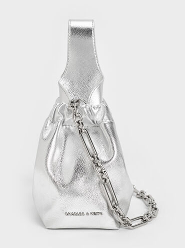 Ally Ruched Slouchy Chain-Handle Bag, Silver, hi-res