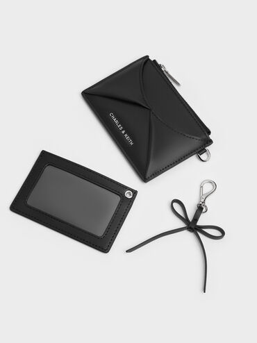 Hazel Bow Panelled Card Holder, Noir, hi-res