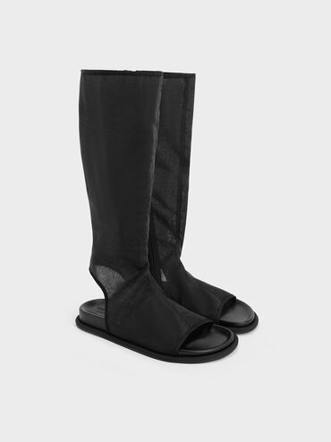 Loren Mesh Cut-Out Boot Sandals, Black Textured, hi-res
