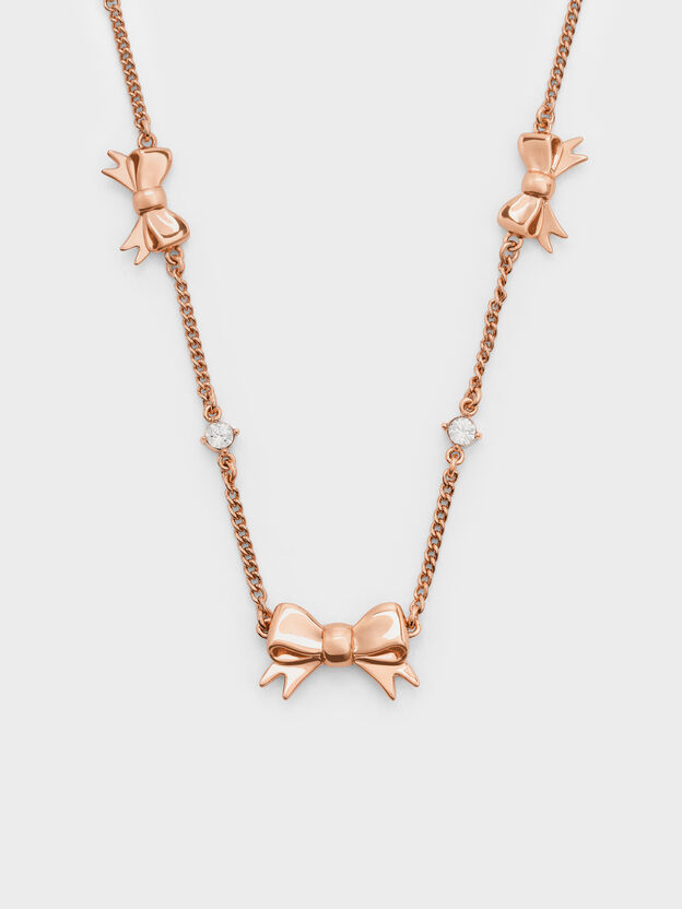 Paige Bow Crystal Necklace, Rose Gold, hi-res