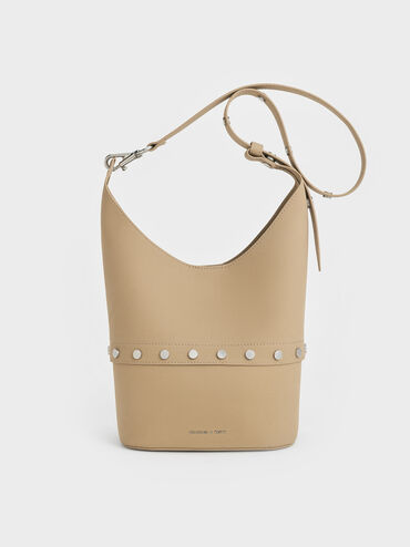 Bobbie Twill Studded Convertible Two-Way Bucket Bag, Toasted Sand, hi-res
