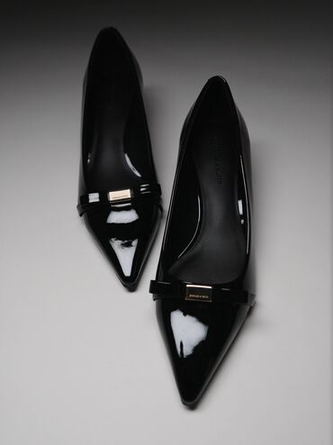 Dorian Patent Bow Pointed-Toe Stiletto-Heel Pumps, Black Patent, hi-res